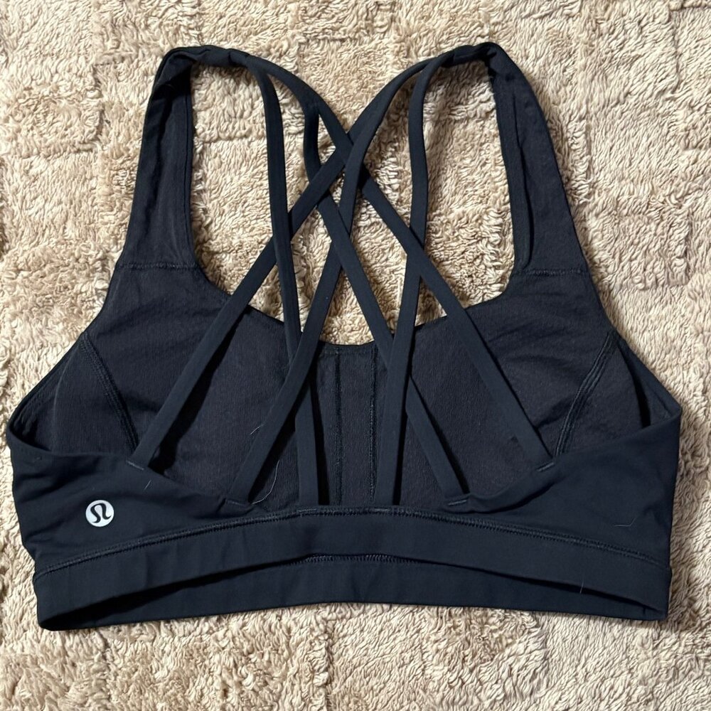 EXCELLENT Lululemon Free To Be Serene Black Sports Bra 6 C/D Cup Strappy Back - Picture 3 of 9